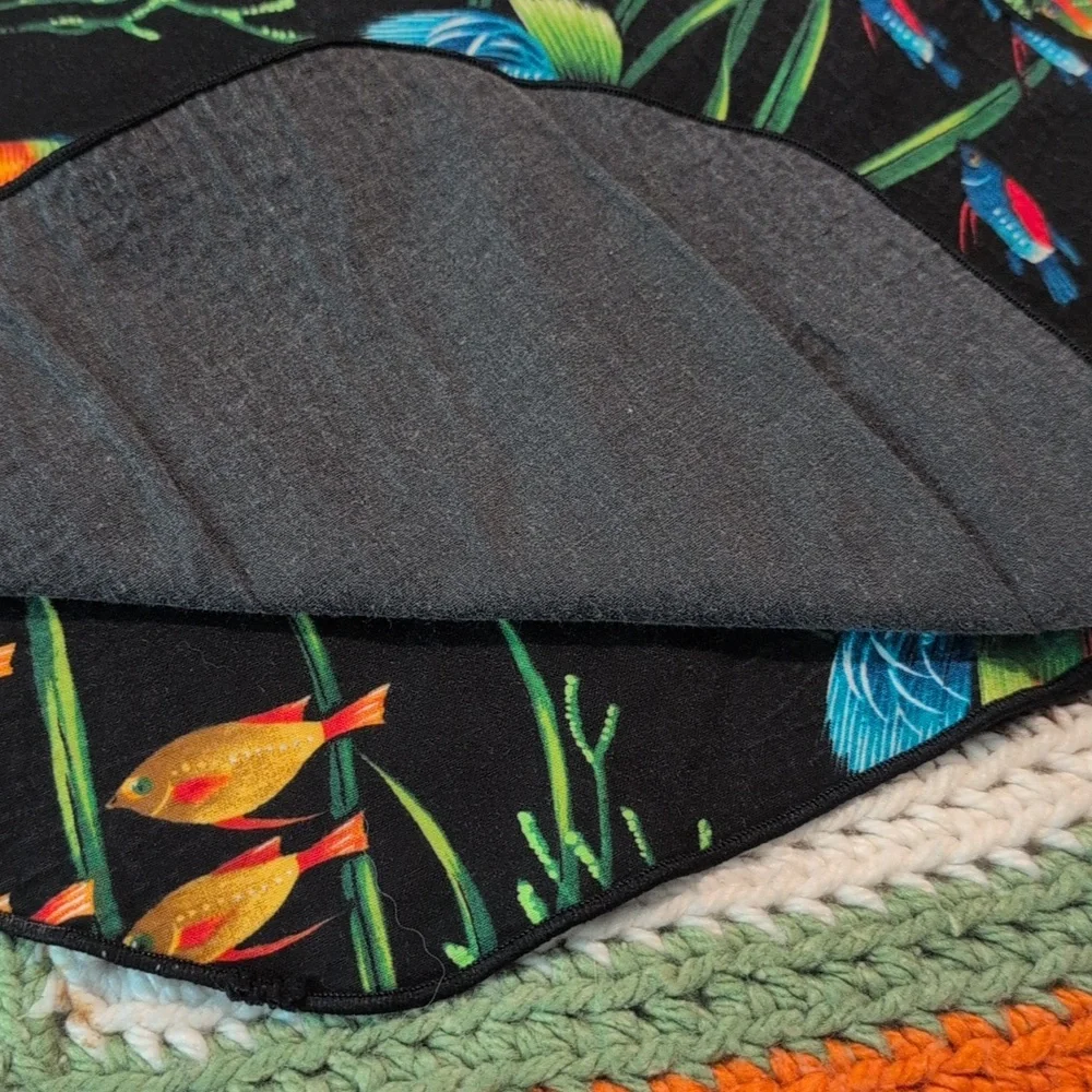 Vintage 90s Black Neon Fish‎ Print Set Of Placemats